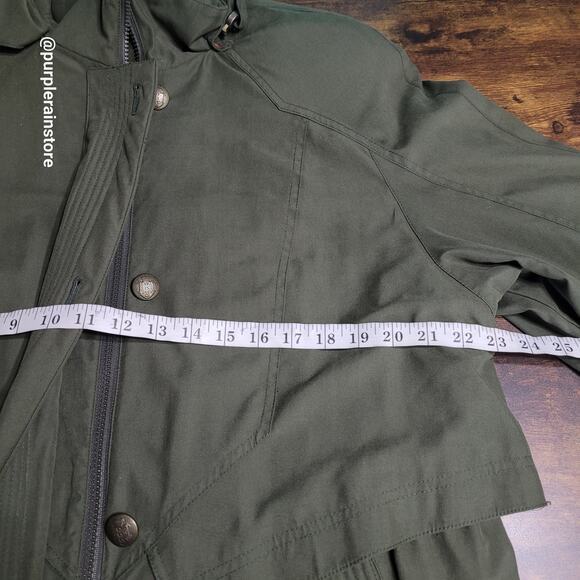Vtg Gallery Hooded Duster Parka Jacket L Removable Hood Olive Classic 90's - Picture 11 of 16